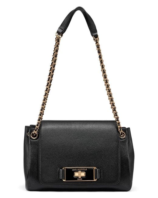 Karl Lagerfeld Black Paris Bridgette Leather Shoulder Bag With Chain Strap