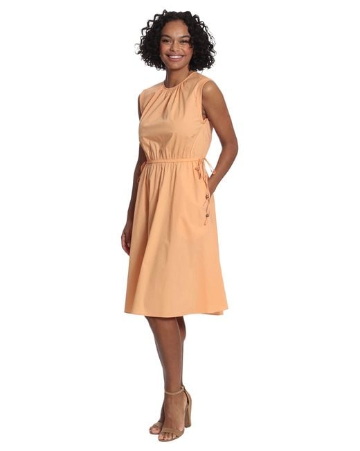Maggy London Multicolor London Times Petite Sleeveless A-line Dress With Wooden Beaded Faux Side Drawstrings