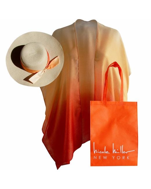 Nicole Miller Straw Sun Hats Kimono Beach Cover Ups For And Travel Tote  Matching For Packable Foldable in Orange