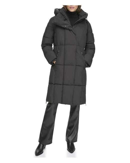 DKNY Black Hooded Long Puffer