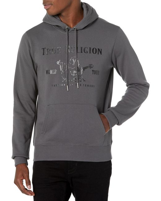 True Religion Gray Brand Jeans Metallic Buddha Fleece Hoody for men