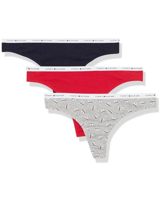 Tommy Hilfiger Red Classic Cotton Logoband Thong Multipack