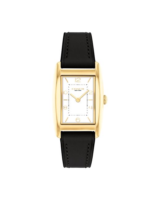 COACH Black 2h Quartz Tank Watch With Genuine Leather Strap - Water Resistant 3 Atm/30 Meters - Premium Fashion Timepiece For Everyday Style