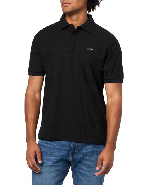 Karl Lagerfeld Black Paris Collared Short Sleeve Textured Polo for men