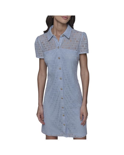 Karl Lagerfeld Blue Paris Light Collared Short Sleeve Mini Dress
