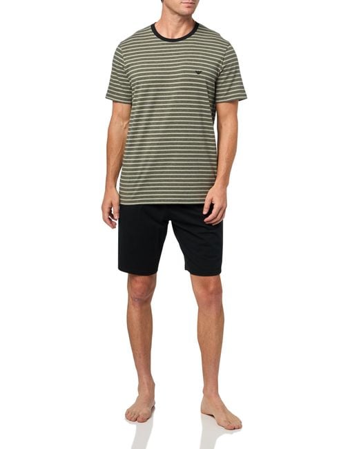 Emporio Armani Multicolor Yarn Dyed Stripe Stretch Cotton Pajama Short And Tee Set for men