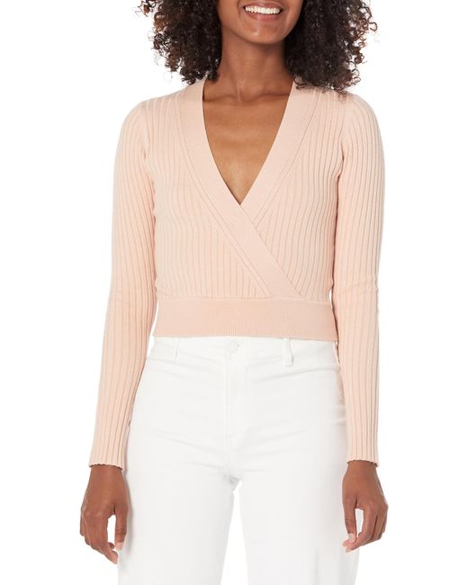 Guess White Long Sleeve V Neck Lucie Crop Top Sweater
