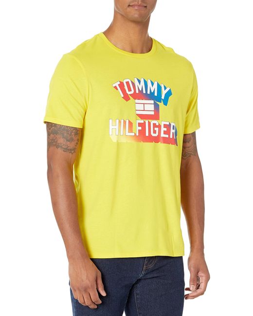 Tommy Hilfiger Yellow Mens Short Sleeve Graphic T Shirt for men