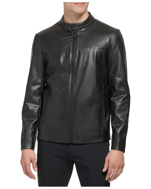 Calvin Klein Black Dkny Faux Laether Modern Racer Jacket Leather