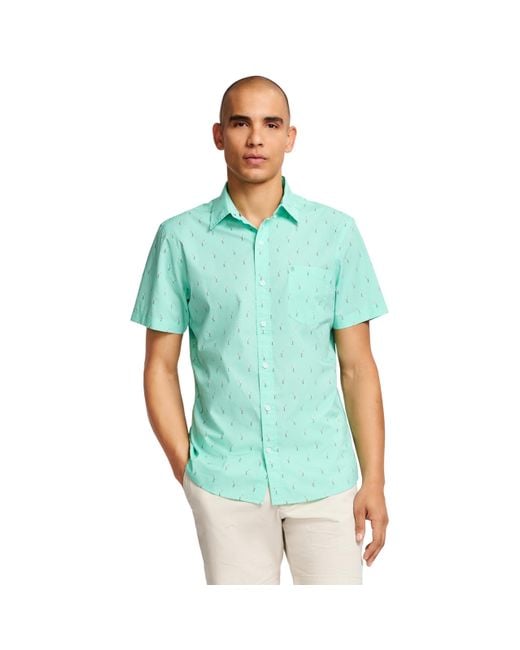 Izod Green Breeze Short Sleeve Button Down Patterned Shirt for men