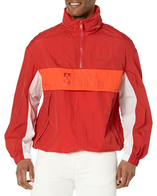 Emporio Armani Red A | X Armani Exchange Coloblock Pullover Anorak Jacket for men