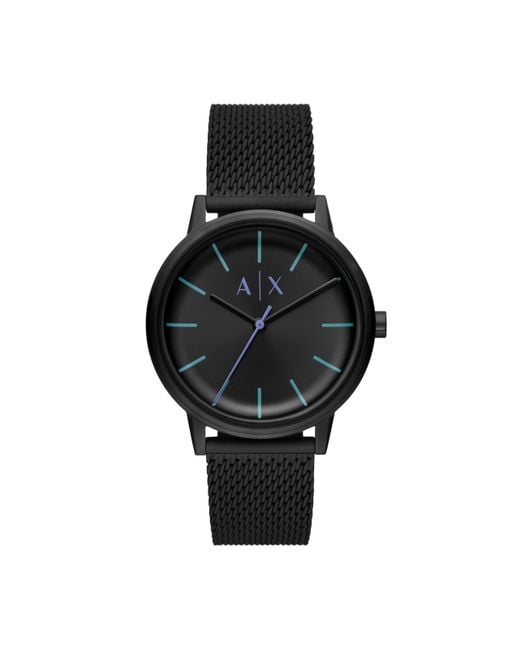 Emporio Armani A|x Armani Exchange Three-hand Black Stainless Steel Mesh Band Watch for men