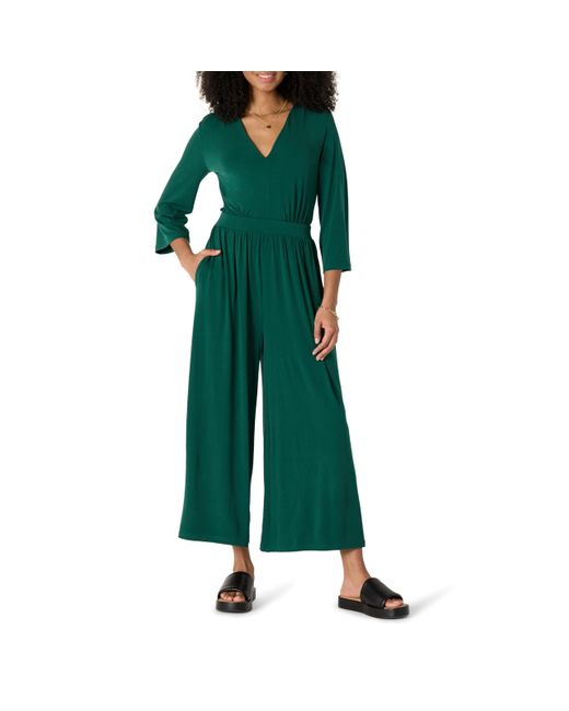 Amazon Essentials Green Relaxed-fit Matte Jersey Jumpsuit