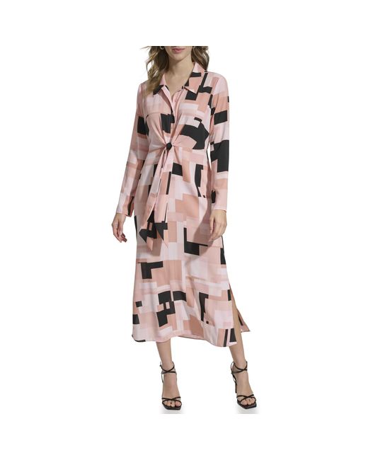 Calvin Klein Pink Printed Long Sleeve Dress