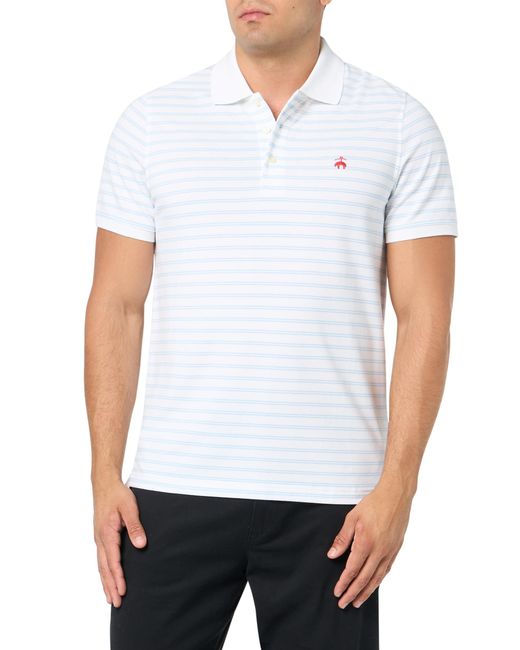 Brooks Brothers White Regular Fit Cotton Pique Stretch Logo Short Sleeve Polo Shirt for men