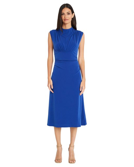 Maggy London Blue Plus Size Matte Jersey High Neck Cocktail Wedding Guest Dresses For