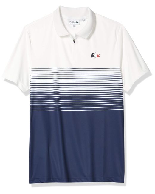 Lacoste Mens Sport 2020 Olympics Zip Polo Shirt in White/Navy Blue 