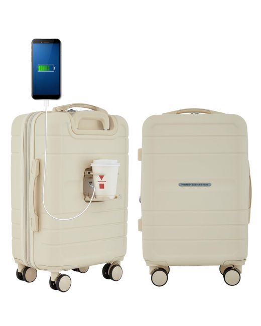 French Connection White St. Martin Carry-on Luggage With Cup Holder/usb Ports