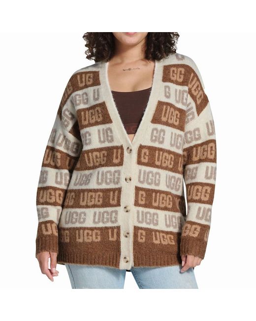 Ugg Brown Graphic Logo Cardigan Sweater