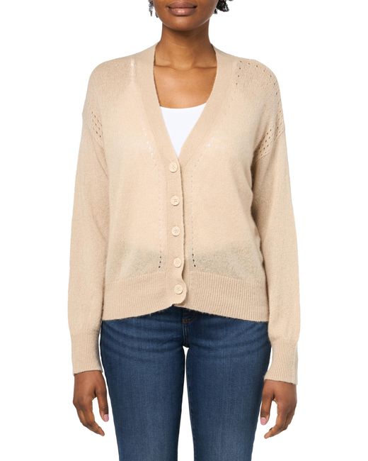 Majestic Filatures Blue Cashmere Silk Pointelle Detail V-neck Button-down Cardigan