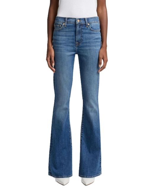 7 For All Mankind Blue Dojo Tailorless Mid-rise Full Length Wide Leg Jeans