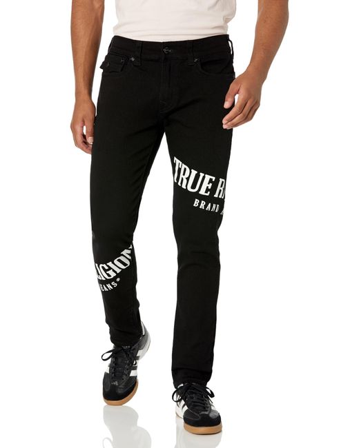 True Religion Black Brand Jeans Rocco Tossed Logo Skinny Jean for men