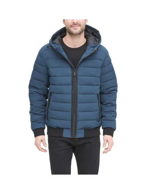 DKNY Synthetic Quilted Hooded Bomber Jacket in Blue Steel (Blue) for ...