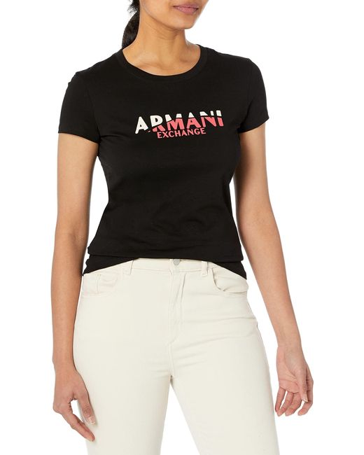 Emporio Armani Black A | X Armani Exchange Crew Neck Slim Fit Colorblocked Logo T-shirt