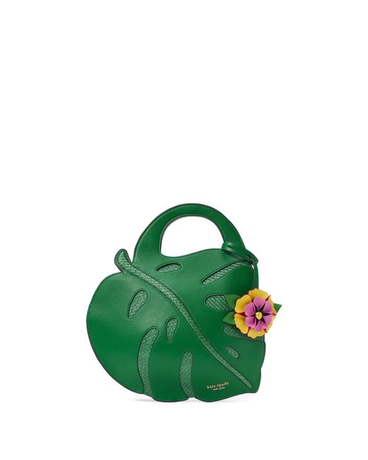 Kate Spade Green Playa Leather And Straw 3d Leaf Tote