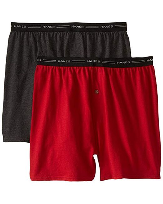 Hanes Red Label Exposed Waistband Knit Boxers (pack Of Two) for Men - Lyst