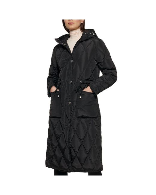 Kenneth Cole Black Diamond Quilting Exposed Drawcord Long Puffer