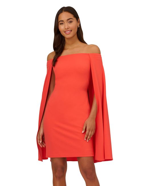 Adrianna Papell Red Off Shoulder Cape Dress