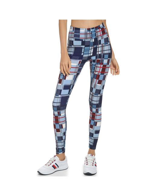 Tommy Hilfiger Blue High Rise Full Length Abstract Plaid Print Legging