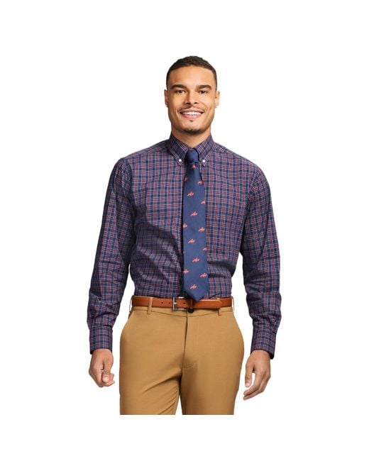 Izod Men's Blue Dress Shirt Regular Fit Long Sleeve Wrinkle Free Stretch Button Down Collar