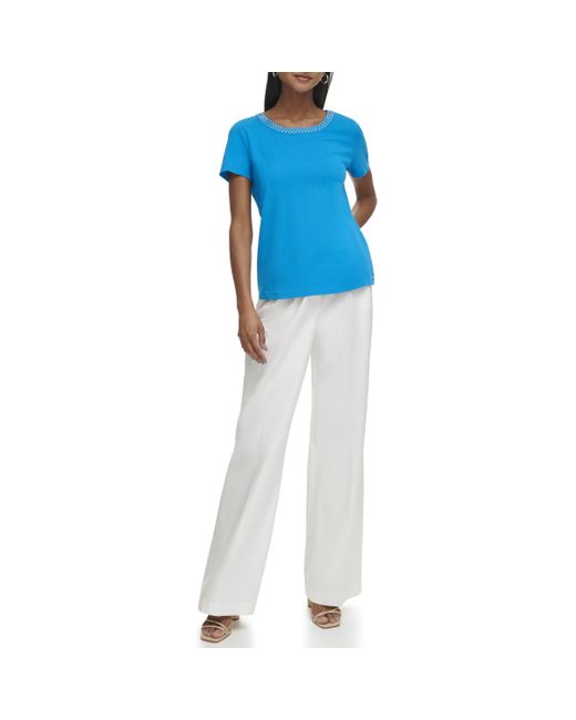Calvin Klein Blue Hotfix Collar Detail Short Sleeve Shirt Top