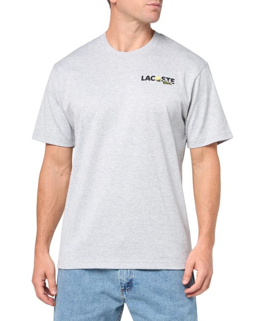 Lacoste Gray Short Sleeve Classic Fit Tee Shirt W/graphics On Back for men