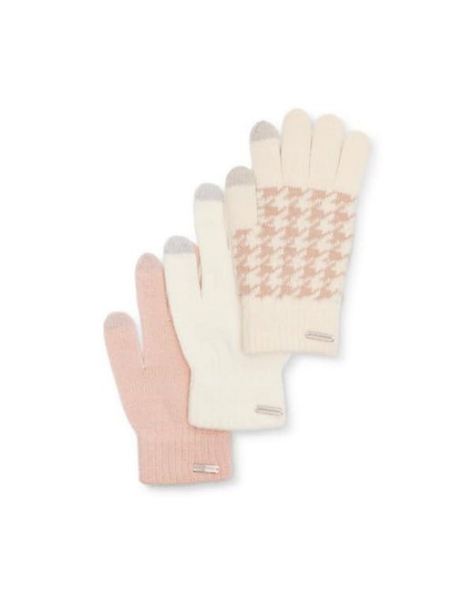 Steve Madden Pink Three Piece Magic Glove Set - Blush, Ivory & Tan Herringbone