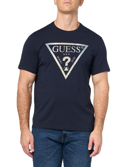 Guess Blue Short Sleeve Multicolor Triangle Tee for men