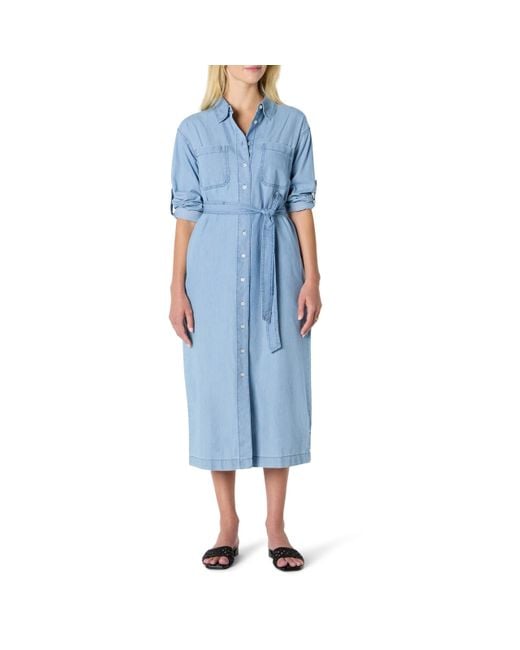 Amazon Essentials Blue Regular-fit Denim Chambray Long-sleeve Button-up Midi Dress
