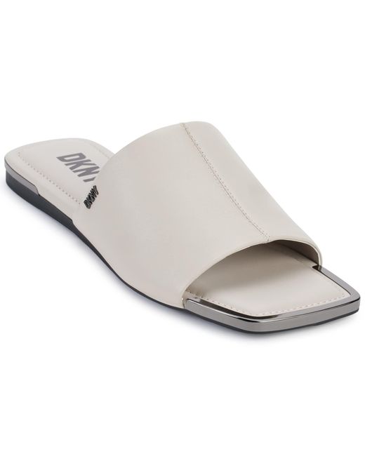 DKNY Comfortable Leather Flat Sandal Slide in dp Vanilla (White) Lyst