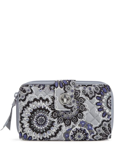 Vera Bradley Gray Cotton Turnlock Wallet With Rfid Protection