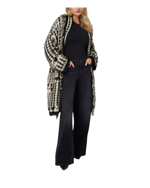 Guess Black S Long Sleeve Fringed Patchwork Lee Cardigan