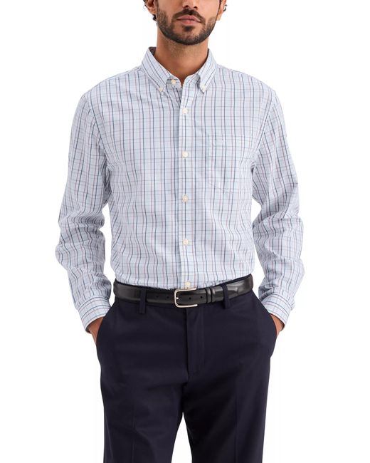 Dockers Blue Signature Shirt Long Sleeve Classic Fit With Stain Defender for men