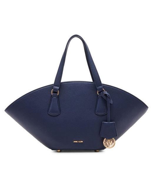 Anne Klein Blue Curved Small Convertible Strap Tote Bag