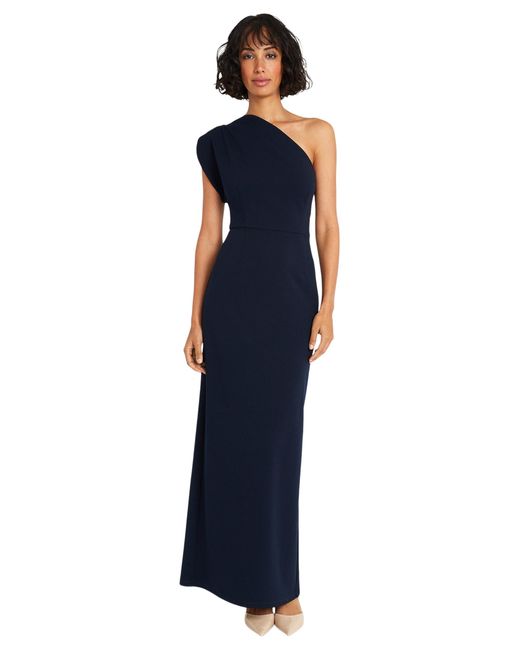Maggy London Blue Elegant One Shoulder Long Black Tie Maxi Evening Formal Dresses For