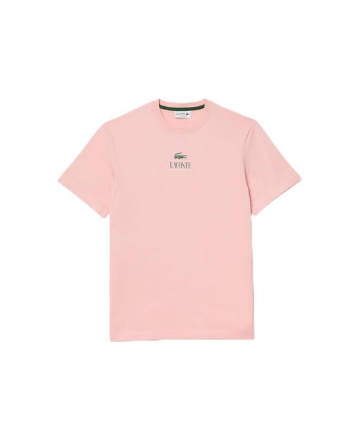 Lacoste Pink Regular Fit Short Sleeve Crew Neck Tee Shirt W/small Croc Graphic On The Front Of The Chest