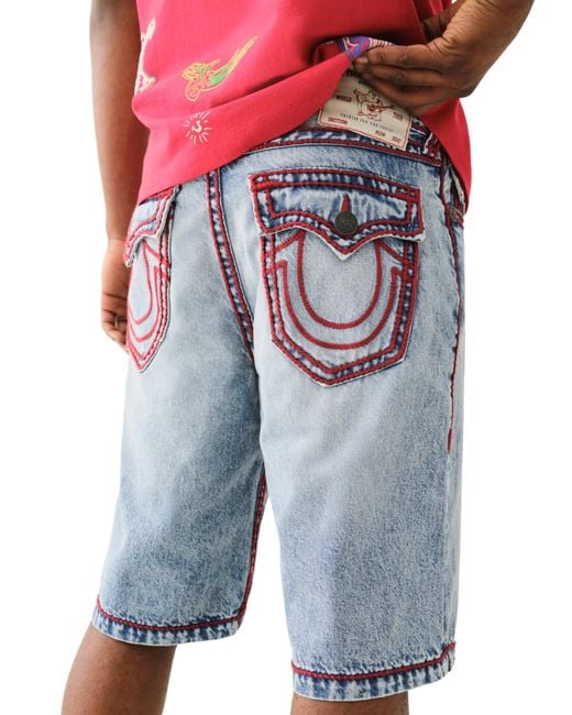 TRUE RELIGION Men's Blue Vinny Rope Stitch Flap Short Slim Fit