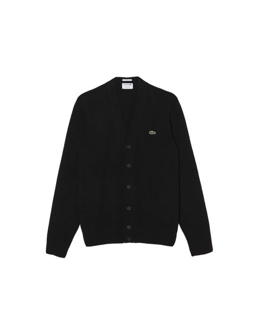 Lacoste Black Classic Fit Long Sleeve Cashmere Cardigan Sweater for men