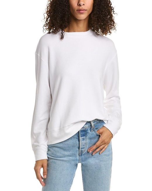 Monrow White Supersoft Fleece Boyfriend Crewneck Sweatshirt