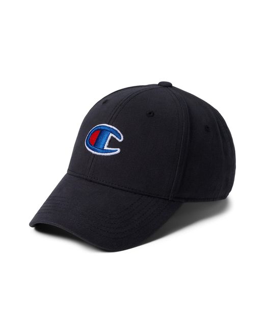 Champion Blue Hat, Classic Cotton Twill, Baseball, Adjustable Leather Strap Cap For , Black 3d C Logo, One Size for men